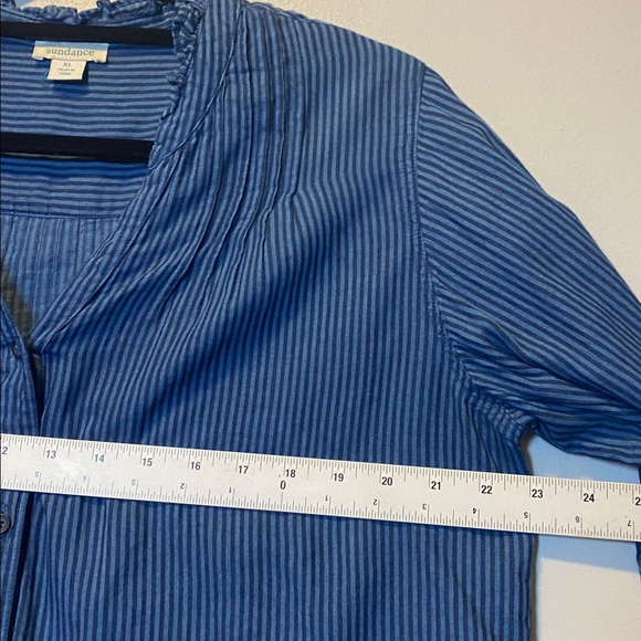 Sundance Button Up Shirt Women XL Blue Striped 100% Cotton Oversized Long Sleeve - Picture 11 of 13